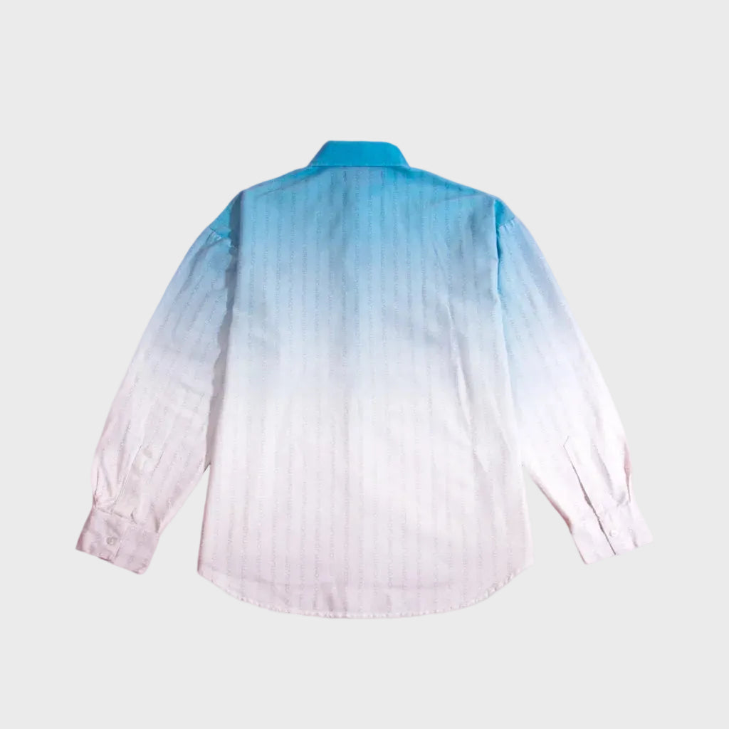 Blue and white striped shirt on a white background